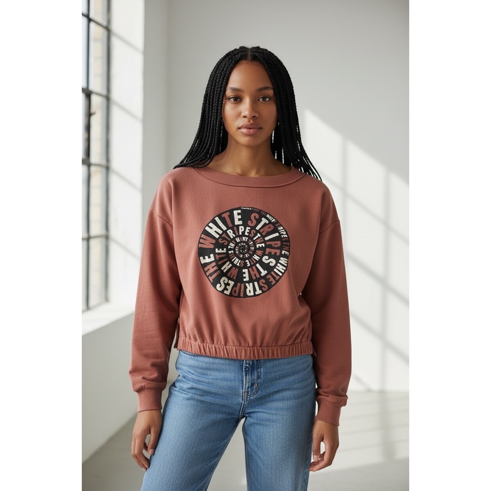 The White Stripes Graphic Split Back Easel Sweatshirt Terracotta M